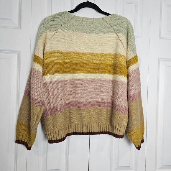 Black Tape V Neck Soft Knit Boxy Oversized Multi-Color Medium Sweater - Picture 2 of 7